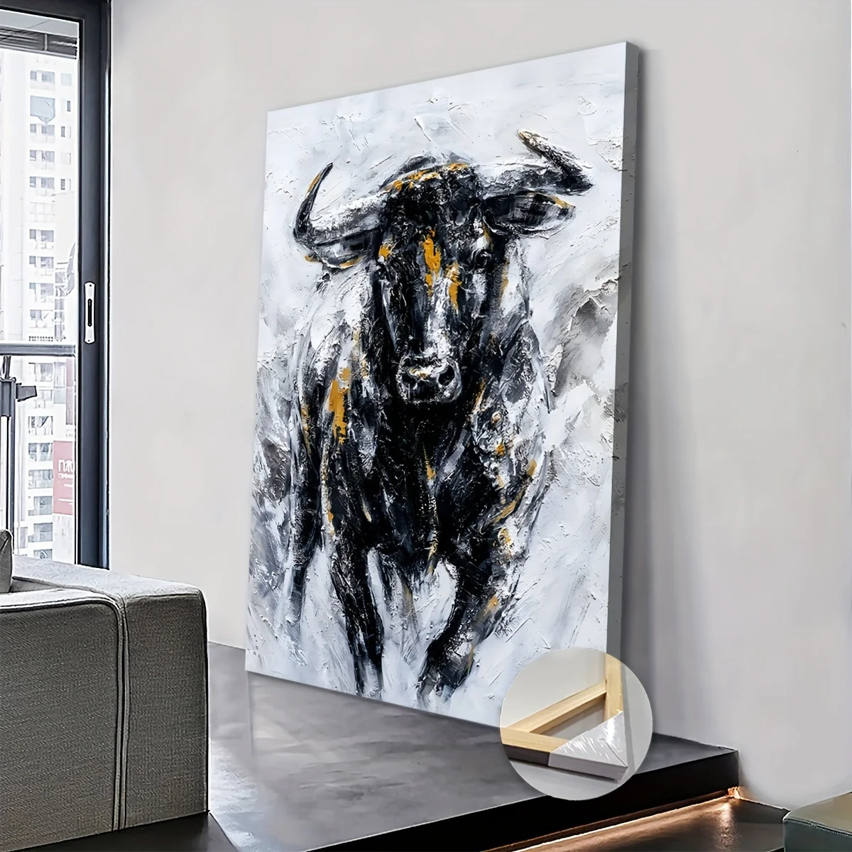 1PC Oversized Modern Abstract Cow Canvas Wall Art Wooden Frame Living Room Bedroom Home Office Wall Art Decoration Hangable