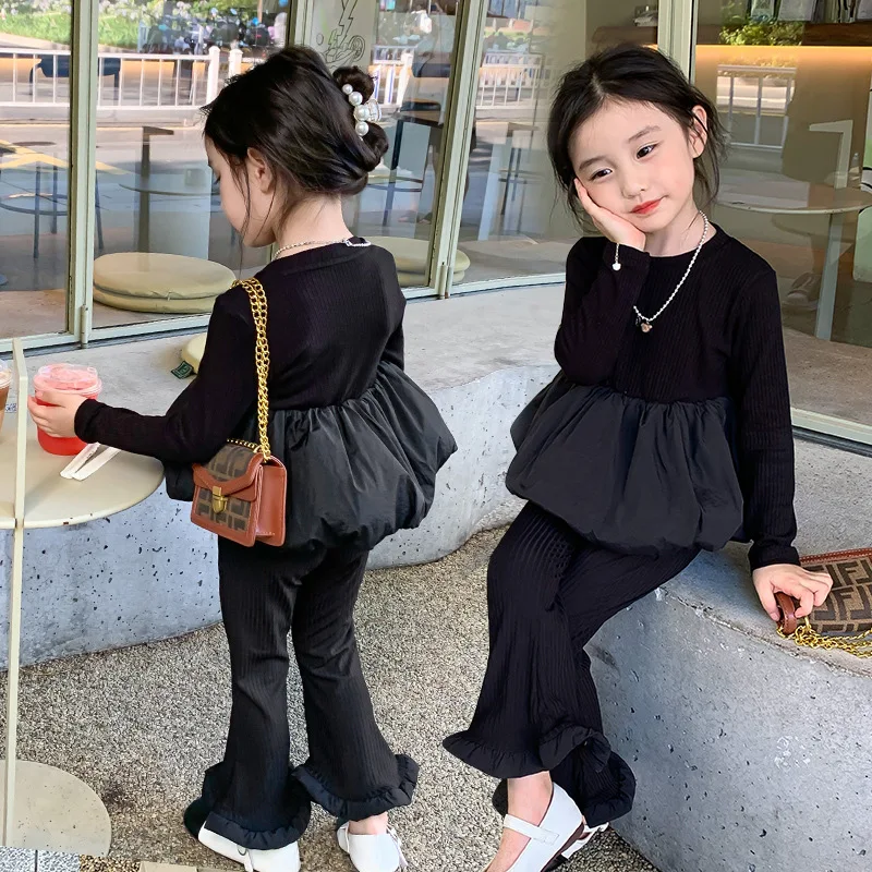 

Girls' Suit Spring and Autumn 2024 New Fashion Little Girl Bubble Hem Suit Small and Medium Children's Two-piece Set