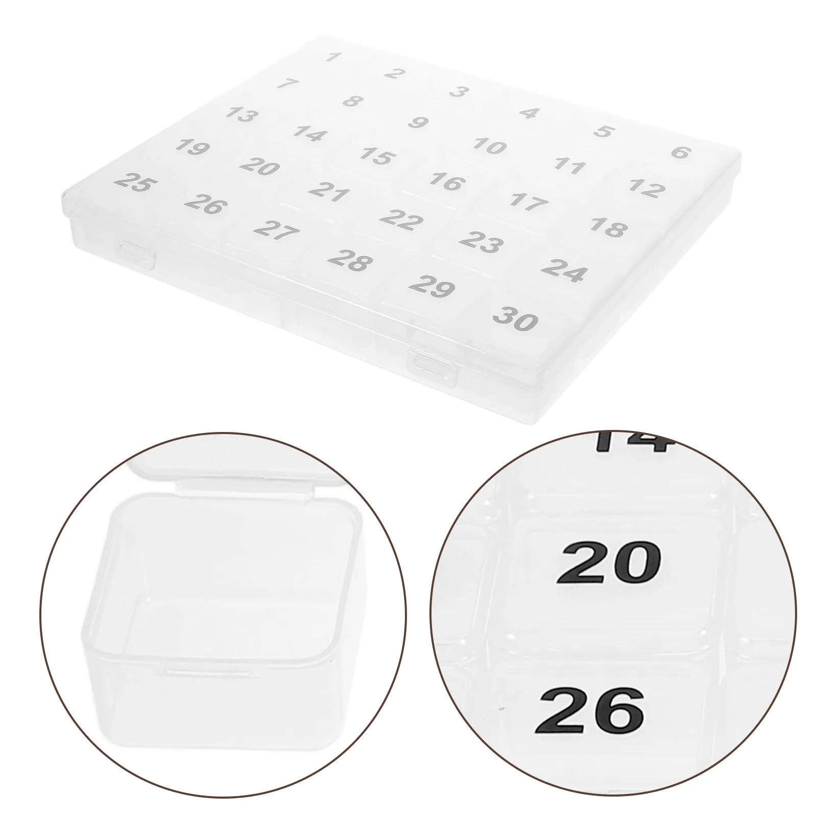 

Portable Large Capacity Medicine Organizer Monthly Pill Case 30 Grids Travel Storage Organizer Transparent PP Material