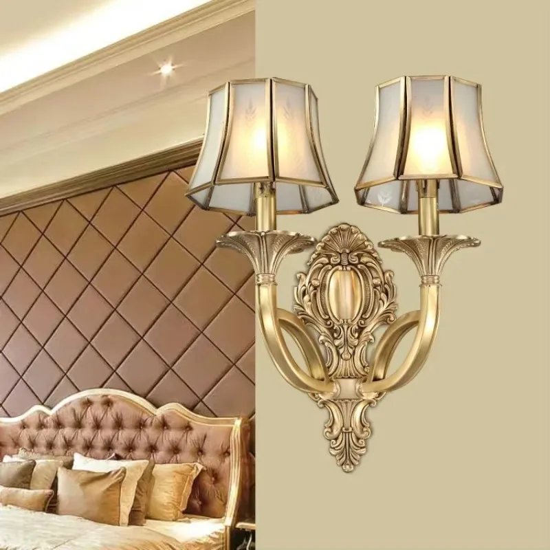 มาใหม่ร้อนหรูหรายุโรปสไตล์ทองแดงห้องนั่งเล่นไฟโคมไฟติดผนังหรูหรา