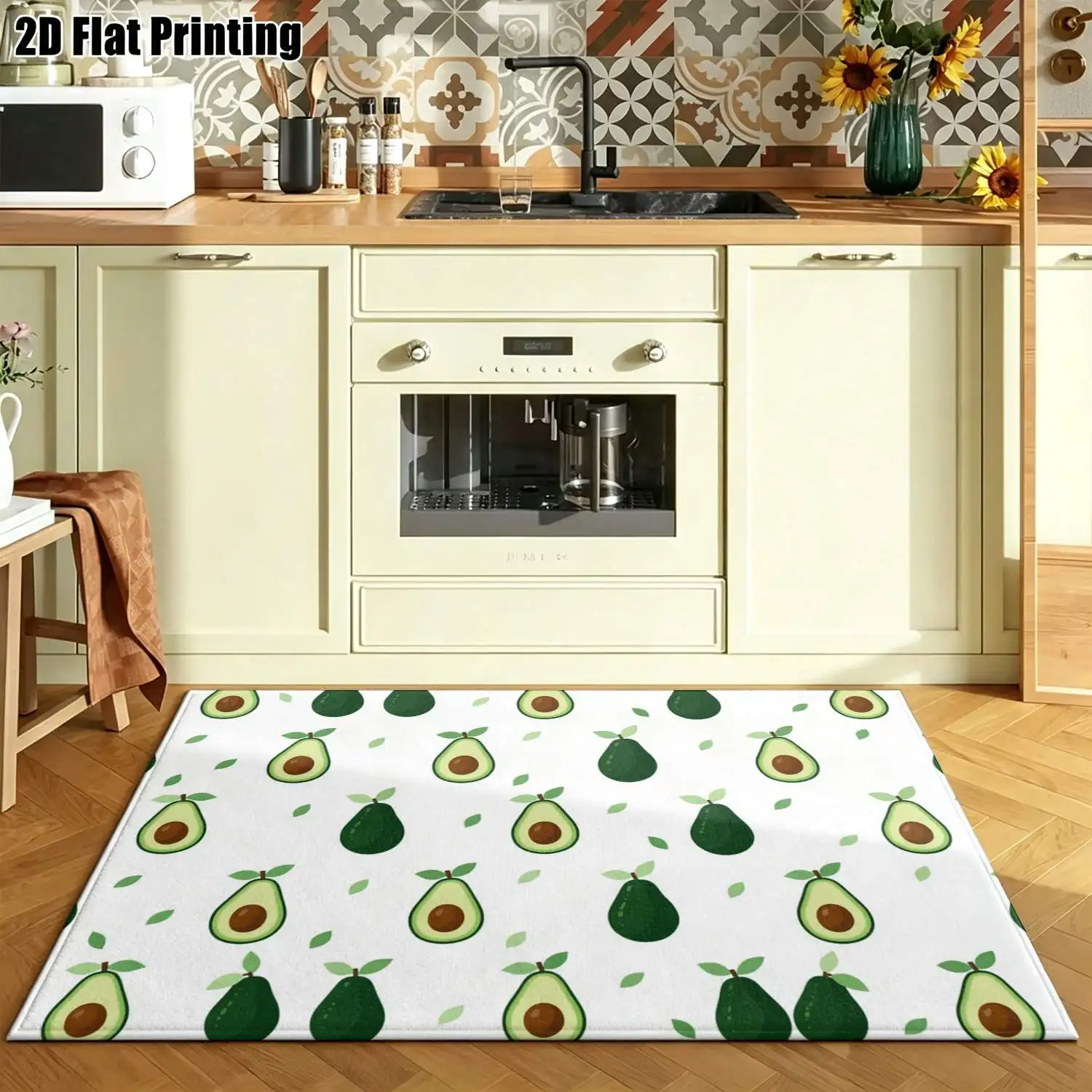 1Pc 2D Printed Avocado Pattern Nordic Carpet, Instagram-Inspired Floor Mat, Modern Minimalist Home Decor Rug, Multi-Size, Machine Washable, for Entryway, Dining Room, Foyer, Bedroom, Study, Living Room