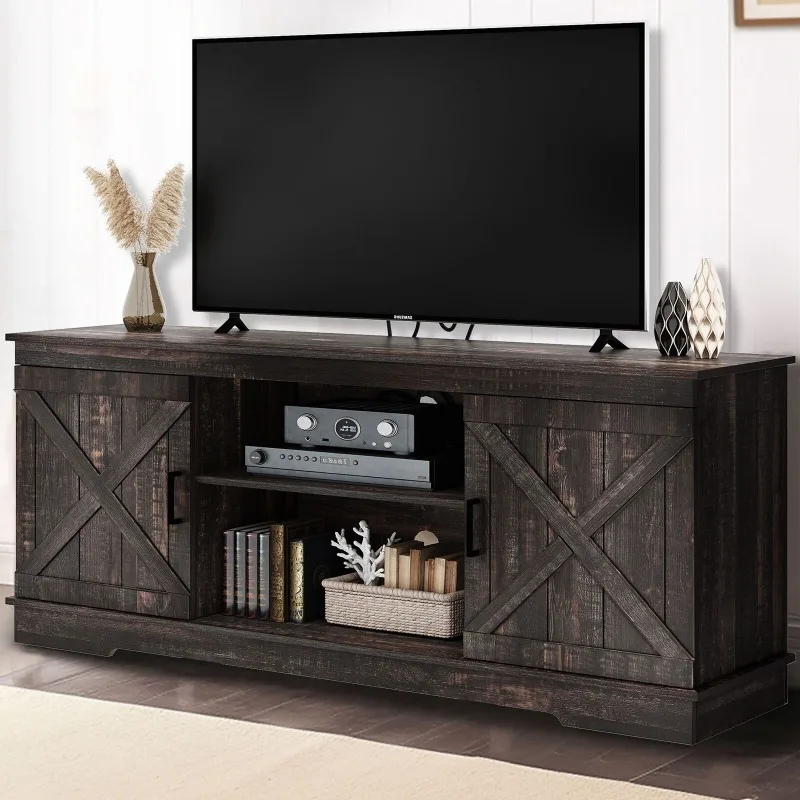 

Farmhouse TV Stand for Up to 65 inch Media Console Table with Sliding Barn Door