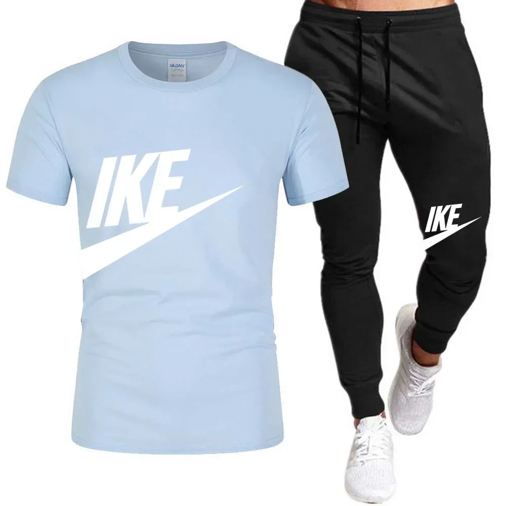 Summer men\'s clothing Fashion short-sleeved T-shirt + thin pants set casual jogging fitness high quality sportswear set