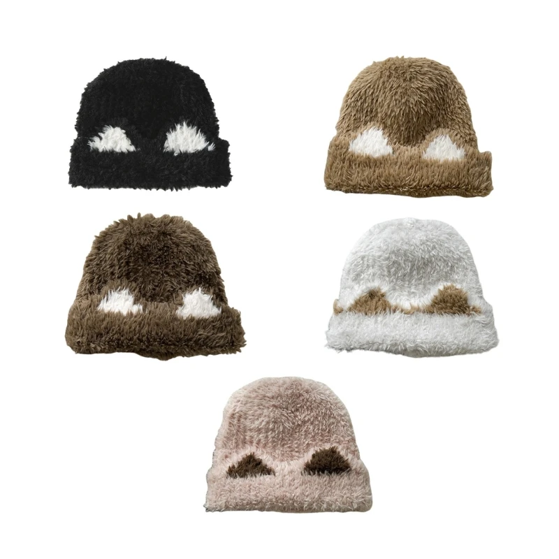 

Funny Ear Hat for Female Outdoor Activity Hat Adult Casual Wear Thick Warm Hat Stretchy Pullover Winter Hat