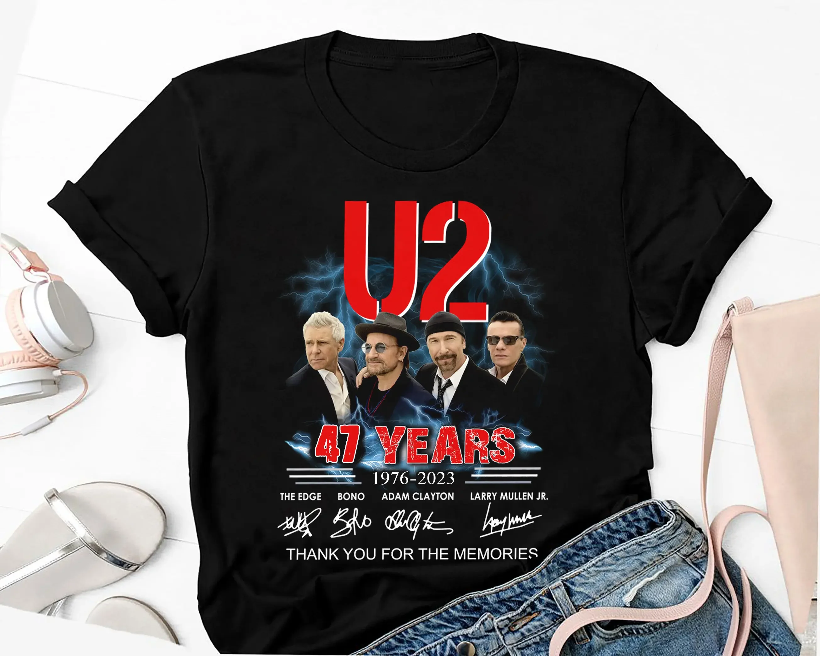 47 Years U2 Tour Band Signatures T Shirt Concert Merch Achtung Baby 2023 Fan GifT Joshua Tree