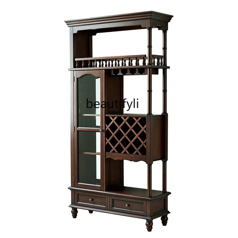 

Y American solid wood room cabinet double-sided living room partition entrance decorative wine cabinet