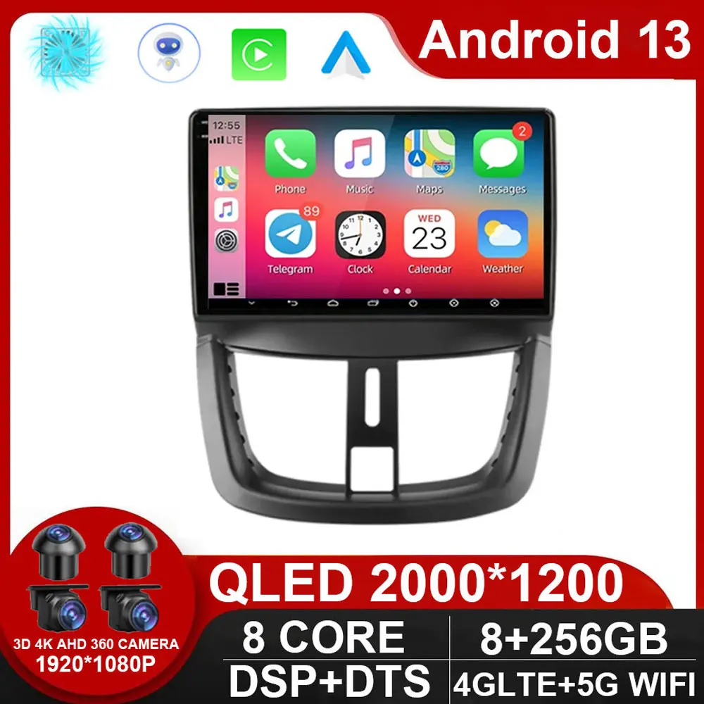 

9" Android 14 2DIN 4G NET+WiFi DSP Car Radio Multimedia Video Player For Peugeot 207 2006 - 2015 Navigation GPS 2 din Carplay