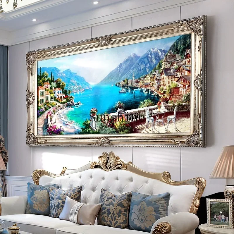 European living room hand-painted oil painting Mediterranean landscape dining room hanging painting