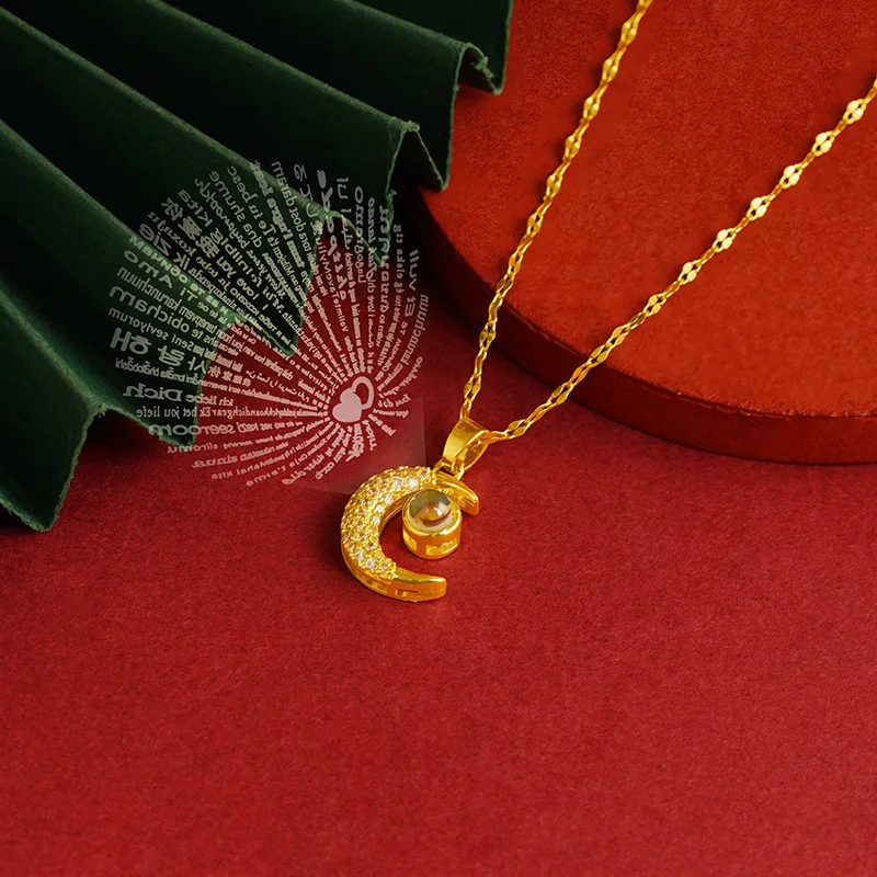Starry Sky Projection Necklace Pendant 100 Languages Voice Light Up Fashion Jewelry Pendant For Women Gift Luck Fortune Blessing