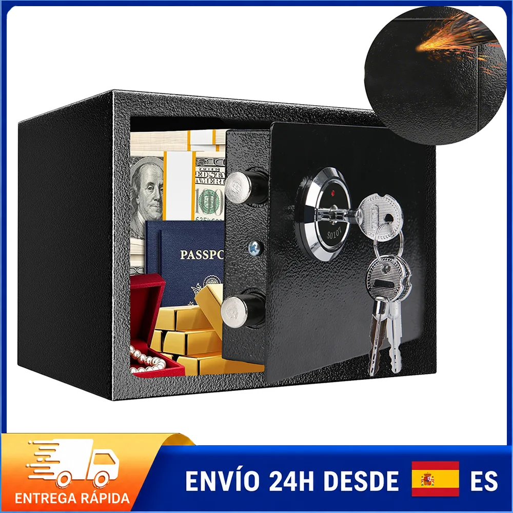 Coffre-fort de sécurité avec serrure à clé, coffre à argent portable en acier, avec clés d'urgence pour la maison, le bureau, l'hôtel, les documents et les objets de valeur.
