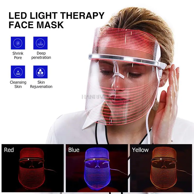 LED Photon Light Therapy Facial Mask Whitening Anti Aging Skin Tightening Rejuvenation 3 Color Photonic Skin Care Remove Wrinkle