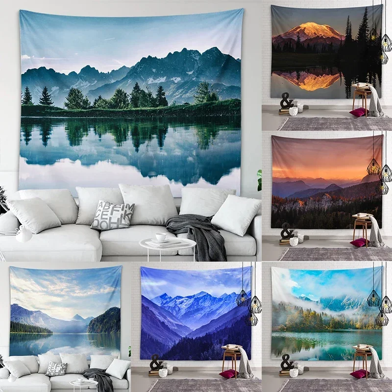 Natural Beauty Tapestry Mountains and Rivers Reflection Wall Art Decoration Room Aesthetics Living Room Bedroom Home Decoration