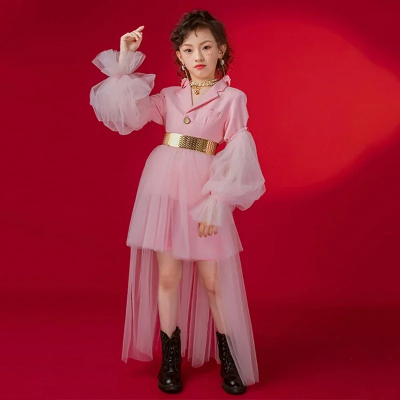 

Pink Jazz Dance Costume Children'S Stage Catwalk Outfit Girls Hiphop Kpop Clothes Kids Performance Modern Dancing Wear