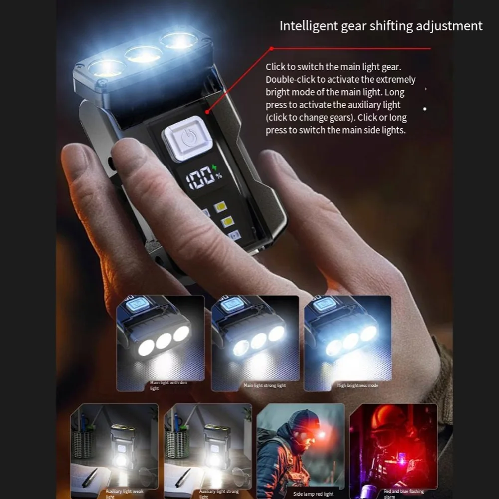 Mini LED Flashlight With Rotating Magnetic Head, USB Rechargeable, 500 Lumens, EDC, Magnetic Outdoor Camping Emergencys Light