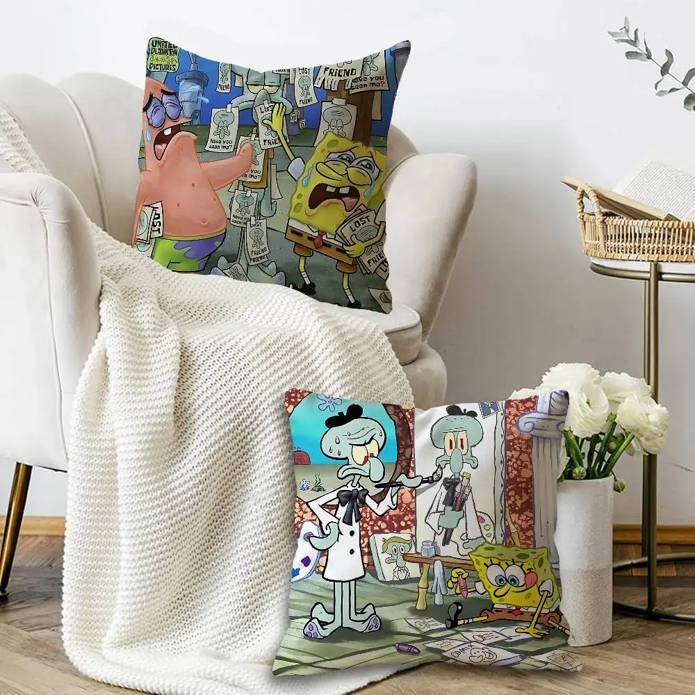 Cartoon Cute S-SpongeBob Pillow Cushion Cover Pillowcase Living Room Sofa Home Decor Customized