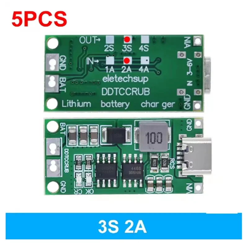 ABGI-5PCS 3S 2A Type-C Step-Up Boost Lipo Polymer Li- شاحن بطارية ليثيوم 18650