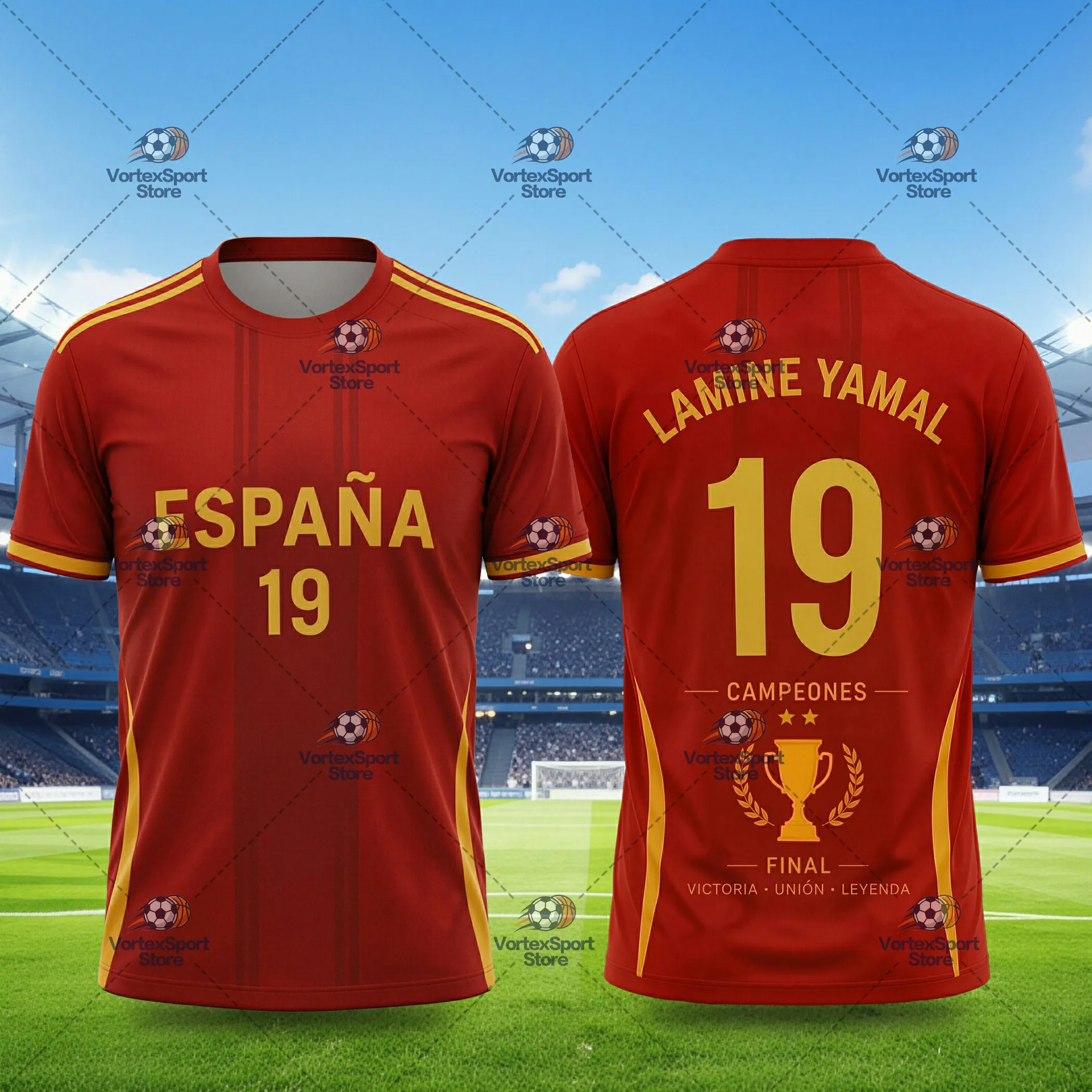 Yamal 2026 Nr. 19 Fußball Schnelltrocknendes T-Shirt Eltern-Kind Kurzarm Rundhals Spanien Fußballmeisterschaft Feier-Trikot – Detail 3