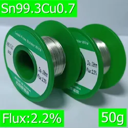 Rollo de alambre de soldadura sin plomo, diámetro de 0,5mm-1,0mm, Sn/99,3cu/0,7, contenido de flujo del 2.2%, 50g