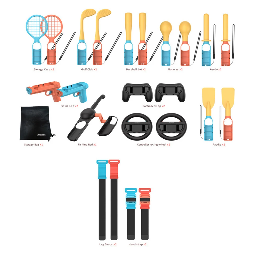 24-in-1 Family Accessories Bundle with Tennis Rackets Golf Clubs Soccer Leg Straps for Nintendo Switch2 Sports Games Kit