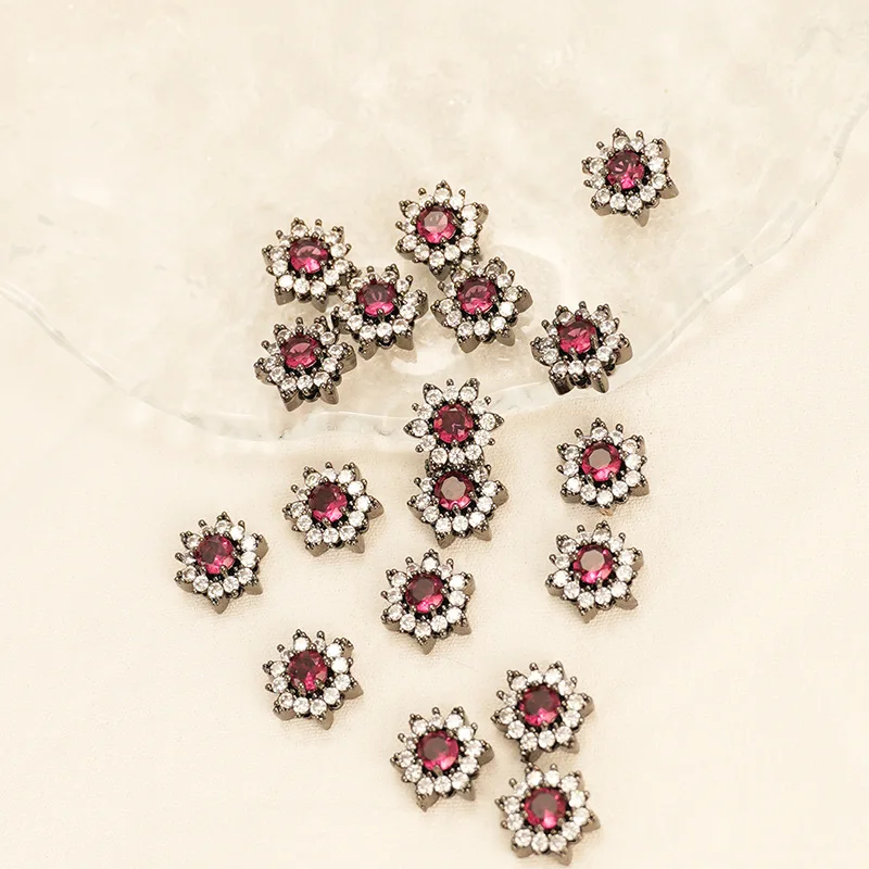 7pcs Copper Plated Gun Black Inlaid Zirconium Crox Square Round Beads Beaded DIY Jewelry Material Bracelet Necklace Accessories