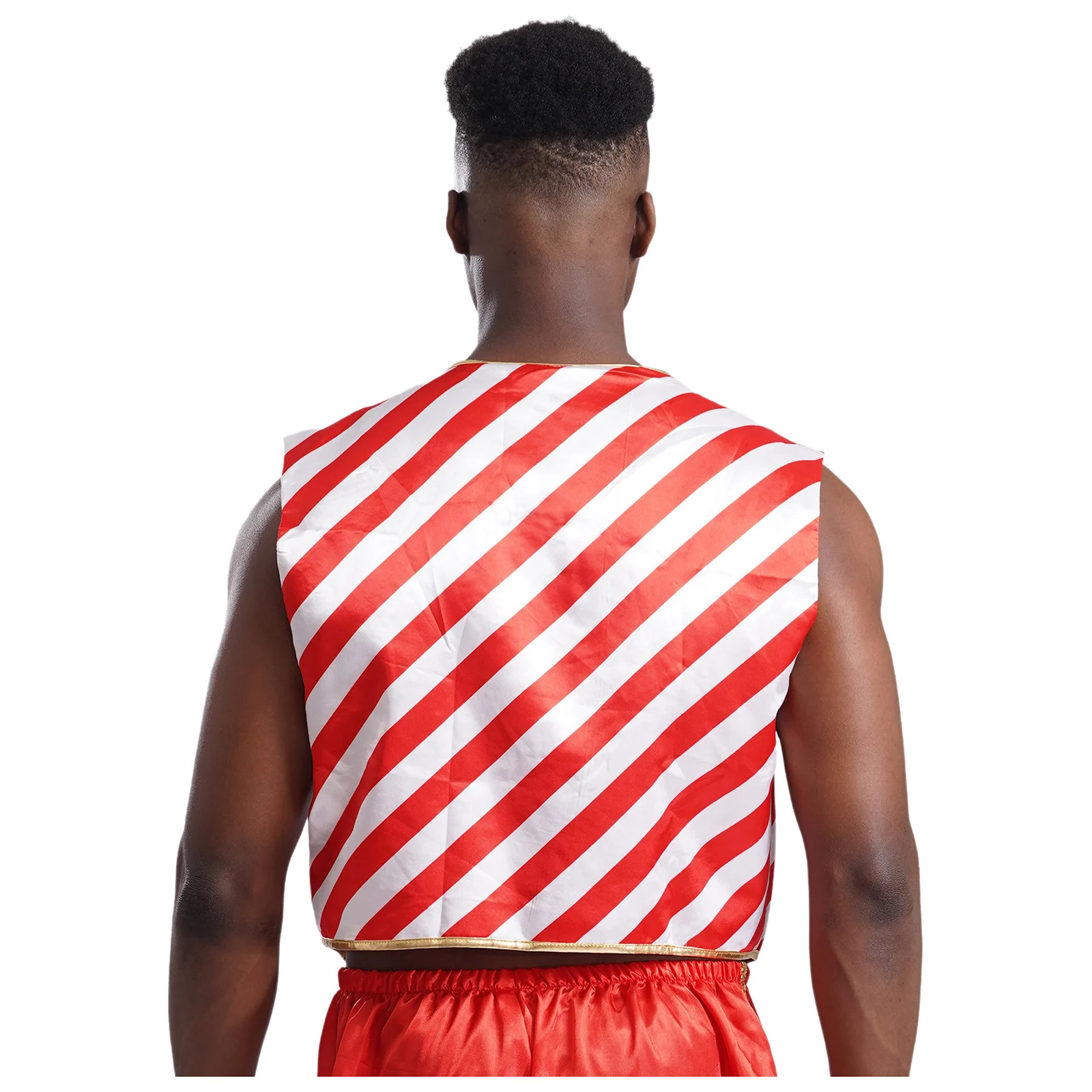 Colete de cana de doces de natal masculino sem mangas colete vermelho branco listra impressão topos festival carnaval festa trajes de papai noel