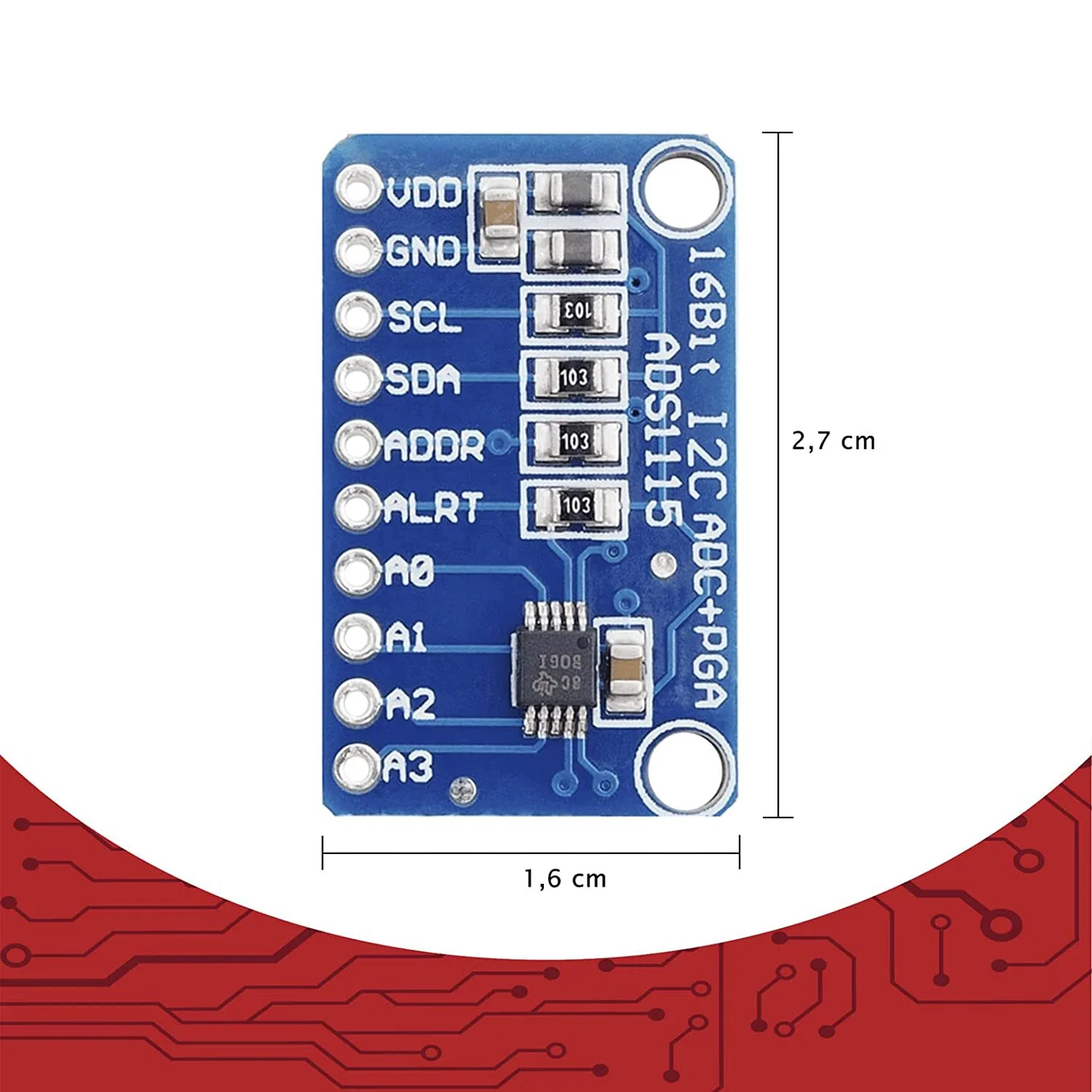 ADS1115 ADC Módulo para Arduino e Raspberry Pi, 16Bit, 4 canais, 3 x