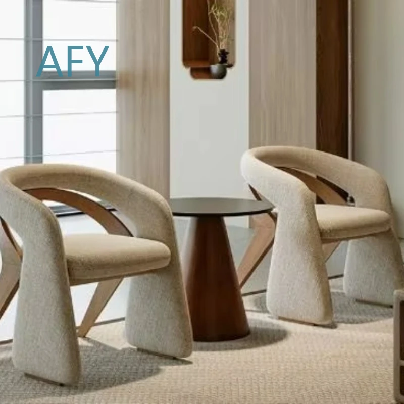 Creative Solid Wood Armrest Dining Table Sofa Chair for Modern Stretchable Large Flat Model Family Villa Furniture