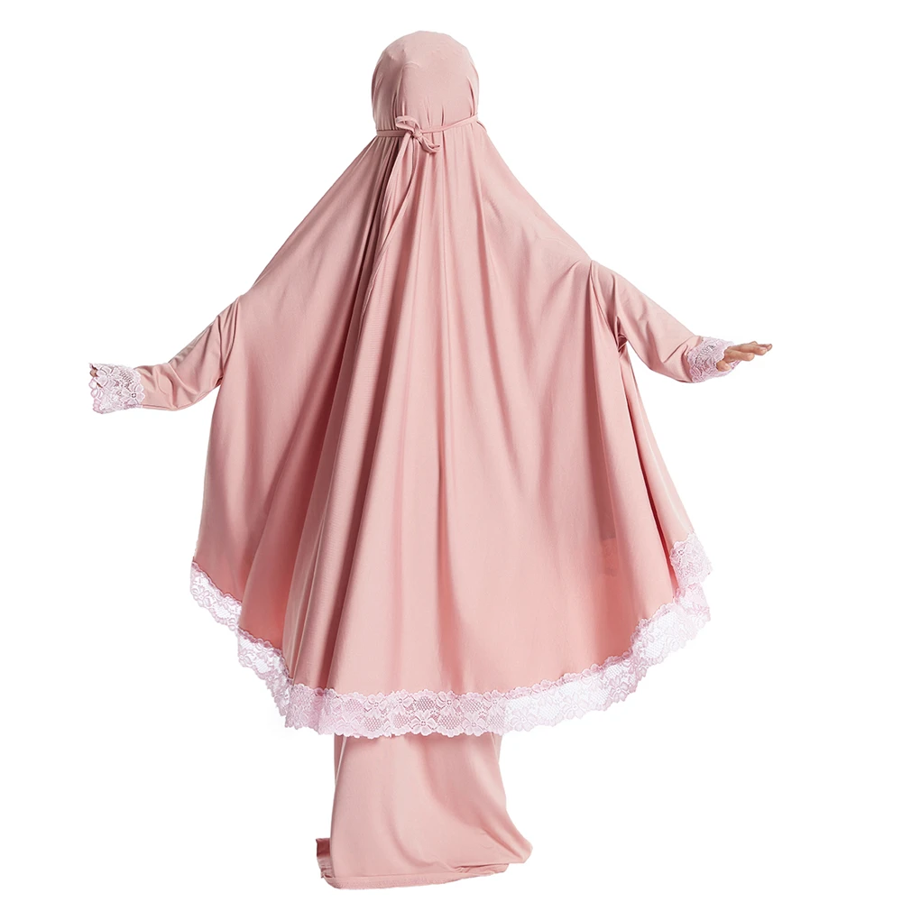 2 pz Ramadan Abaya bambini ragazze musulmano Overhead Hijab Maxi gonna Set preghiera indumento tradizionale caftano Burqa abbigliamento vestito