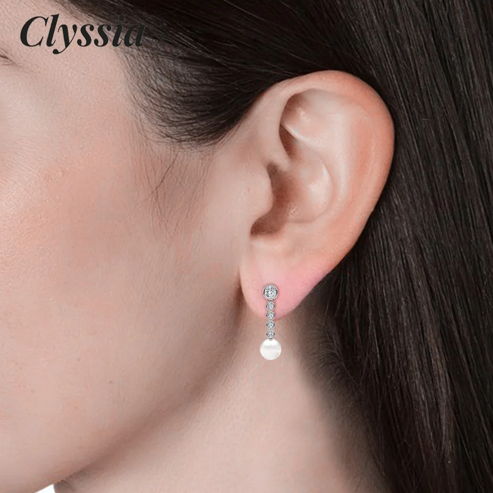 

CLYSSIA 925 Sterling Silver D Color VVS1 Moissanite Earrings with Pearls Fine Jewelry for Women Sparkling Dainty Gift