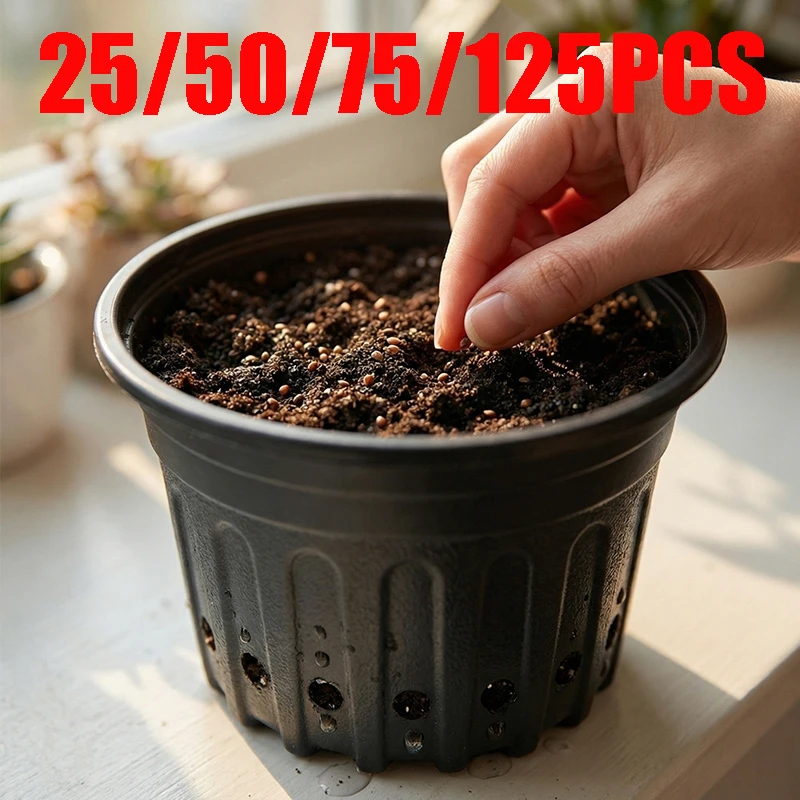 

25/50/75/125PCS Nursery Plant Pot Thick Flexible Plastic Seedling Pot with Holes Flower Plant Container For Succulent Transplant
