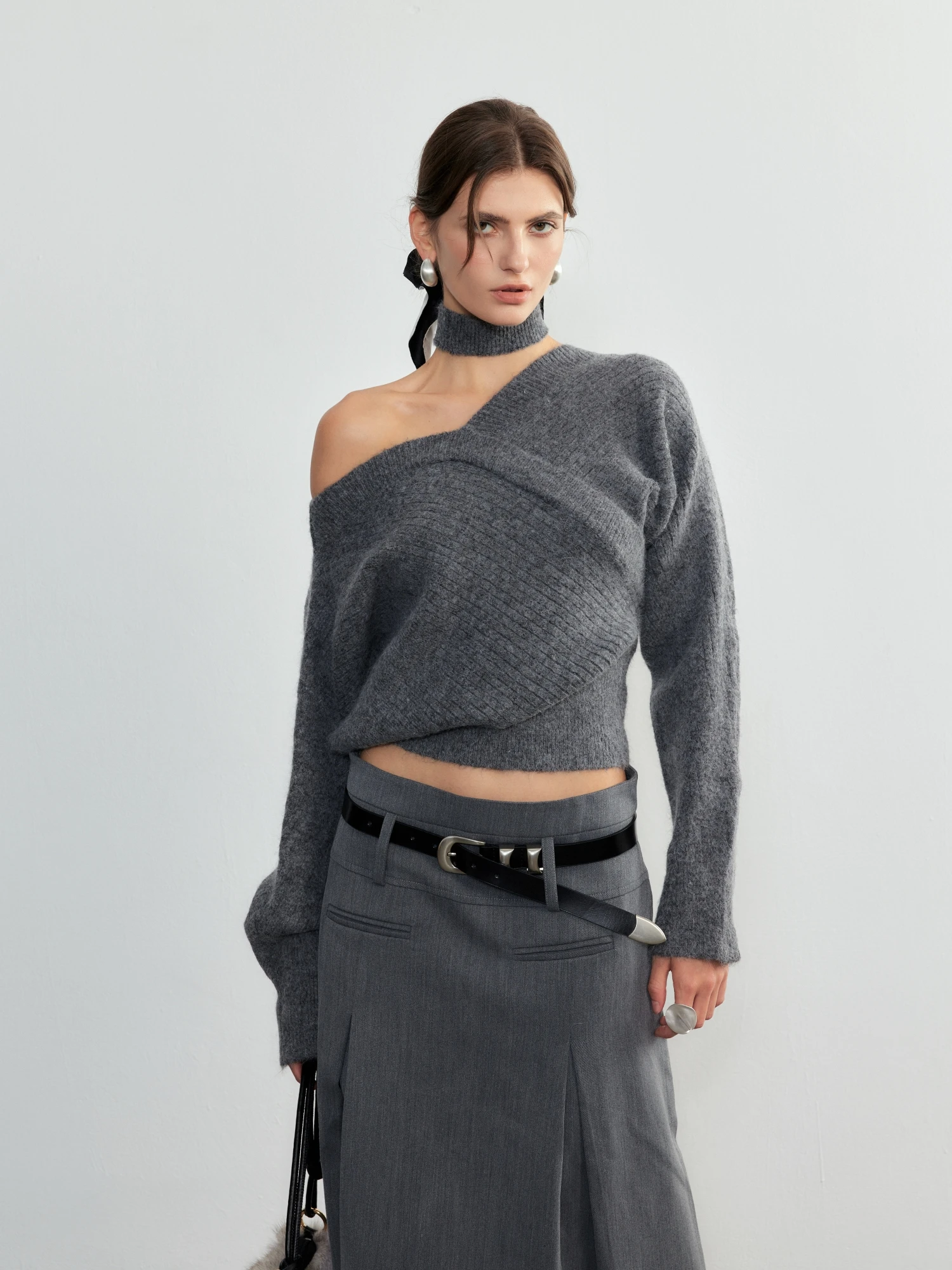 

Lean Project Asymmetric Design oulder Slant Ne Cover Two-Piece Set ort Rabbit Fur Wool Blend Sweater Casual Fit Regular...