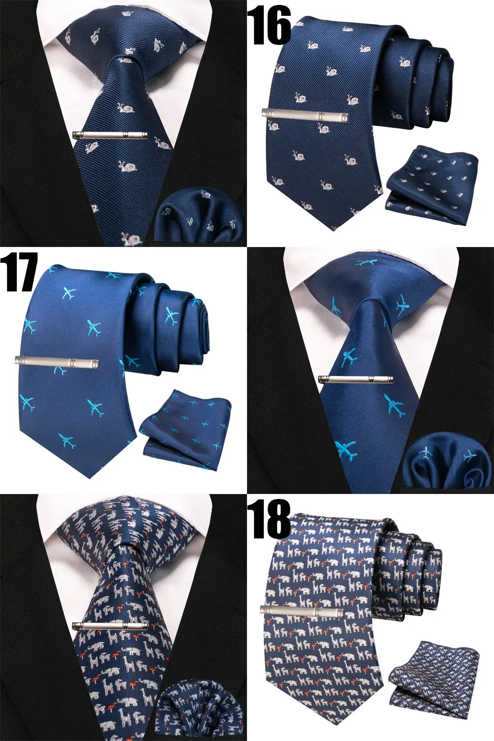 EASTEPIC Krawatten-Sets, einschließlich Clips und Taschentüchern, Herren-Krawatten für Freizeitanzüge, Fuchs, Drache, Flamingo, Schnecke, Hund, Entenflugzeug – Detail 9