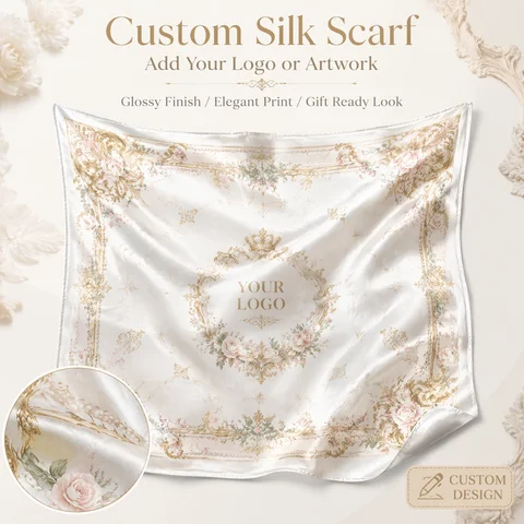Custom Printed Satin Silk Scarf Personalized Logo Photo Square Scarf for Women Hair Neck Bag Accessories