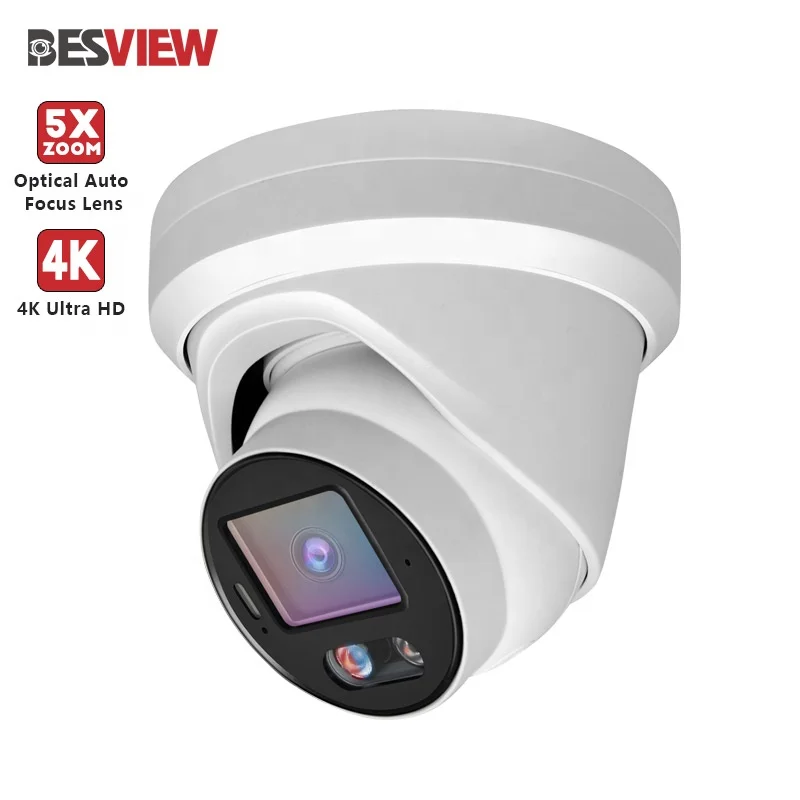 

8-мегапиксельная IP-камера с 5-кратным зумом, полноцветная активная сдерживающая камера ночного видения, красный, синий свет, водонепроницаемая сетевая камера безопасности, 4K, уличная