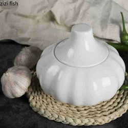 Creative Garlic Shaped Ceramic Storage Jar Solid Color Hollow Out Garlic Ginger Storage Container Kitchen Household Storage Jar