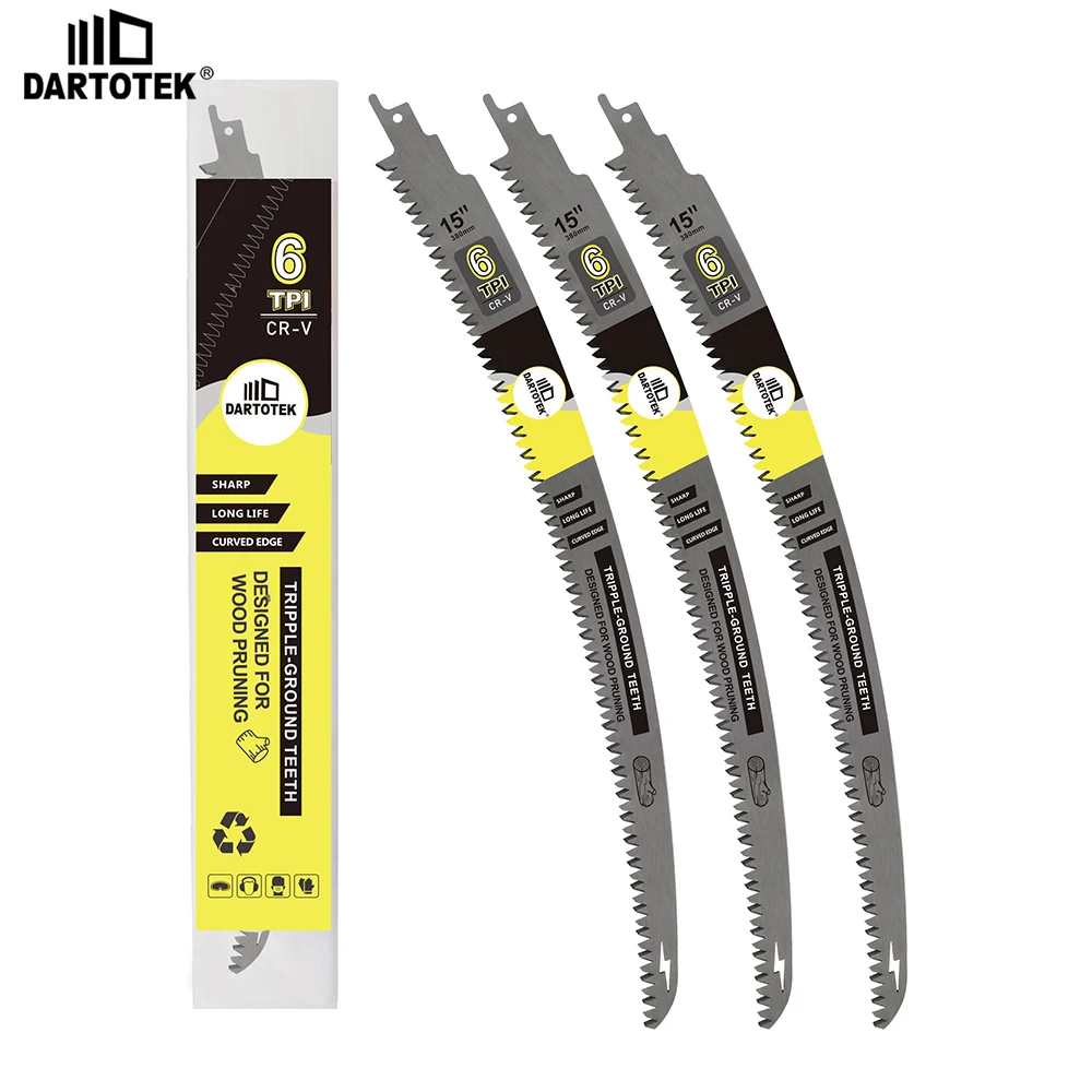 DARTOTEK Teeth Reciprocating Saw Blade Set 15Inch 6TPI Curved Edge Wood Pruning Saw Blades Wood Trimming Cutter Log Wood Pruning