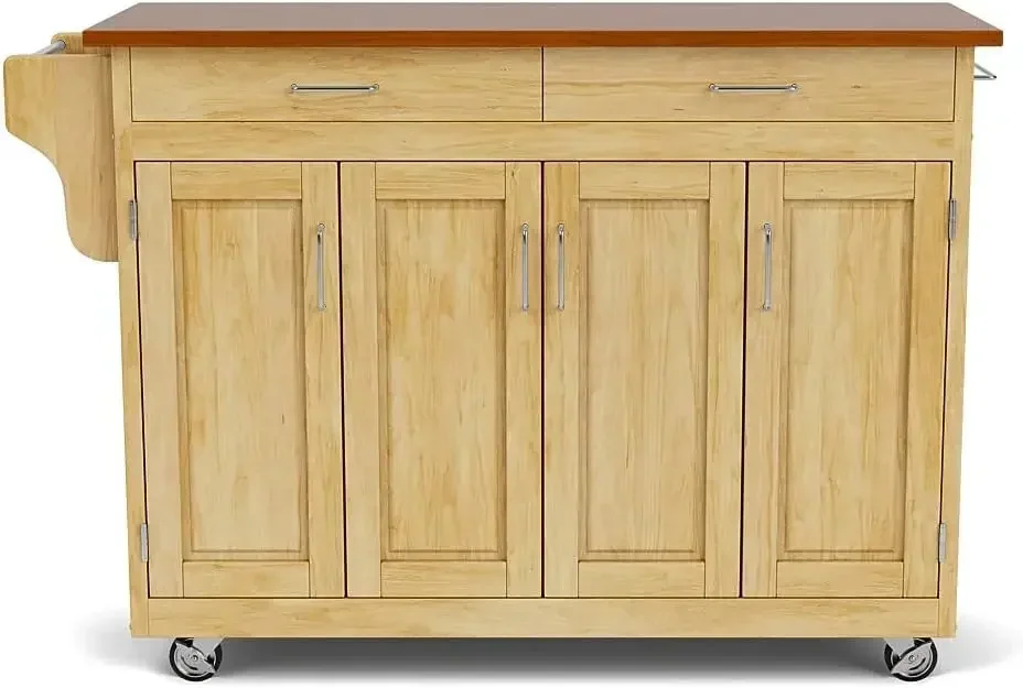 Home Styles Create-a-Cart Cottage Natural Finish Four-door Cabinet with Oak Top, Four Wood Panel Doors, Three Adjustable Doors