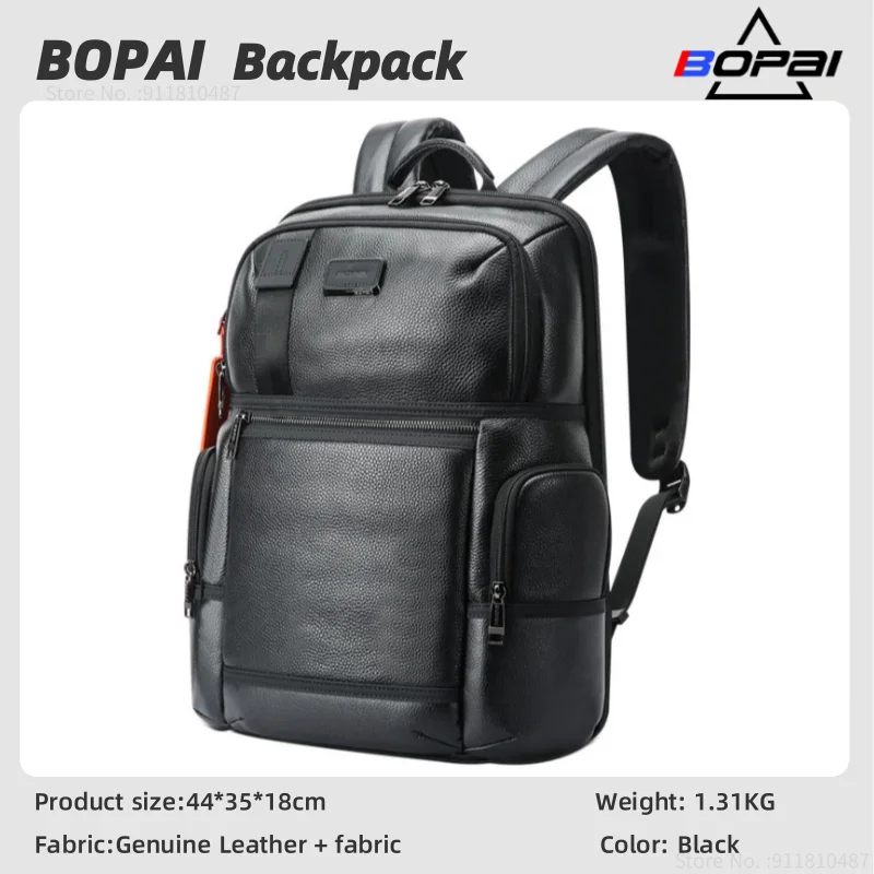 BOPAI Genuine Leather Backpack First Layer Leather Business Backpack Men 15.6 inch USB Laptop Bag Travel Luxury Leather Backpack