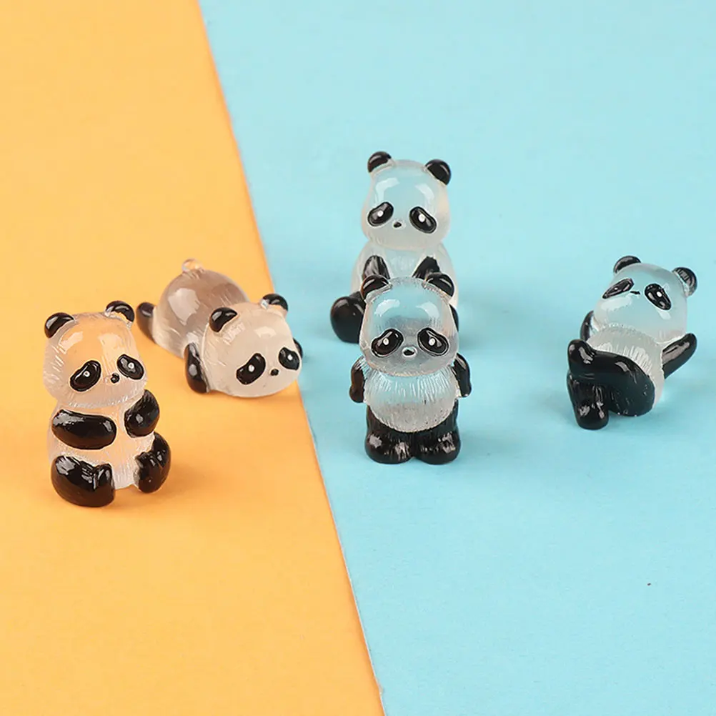 

5pcs Glow In Dark Mini Panda Figurines Resin Statue Night Light Decor Tiny Animals Miniatures Garden Moss Landscape