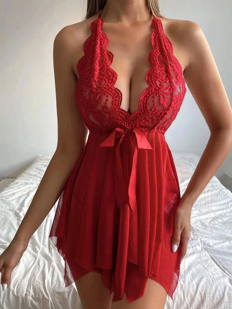 Sexy Lingerie For Woman Transparent Porno Sexual Clothing Babydoll Lace Teddy Dress Erotic Underwear Crotchless Sleepwear view 2