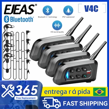 4 Personen EJEAS V4C Plus Fußball-Schiedsrichter-Intercom-Headset, Vollduplex-Bluetooth-Interphone, Fußball-Konferenz-Trainer-Kommunikator