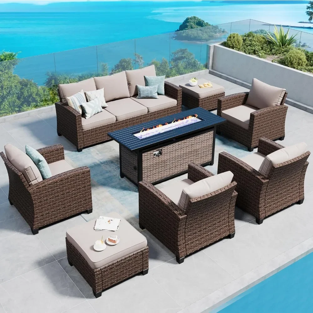 

Patio Furniture Set Outdoor Furnitures Brown Wicker Rattan Patio Conversation Sets, Garden Furniture Sets