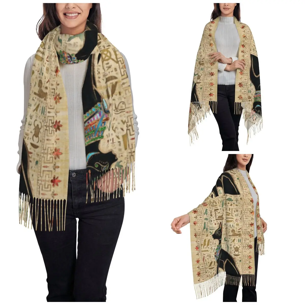 Egyptian Cat Shawls Wraps Women Warm Large Long Scarf Ancient Egypt Reversible Shawl Scarves