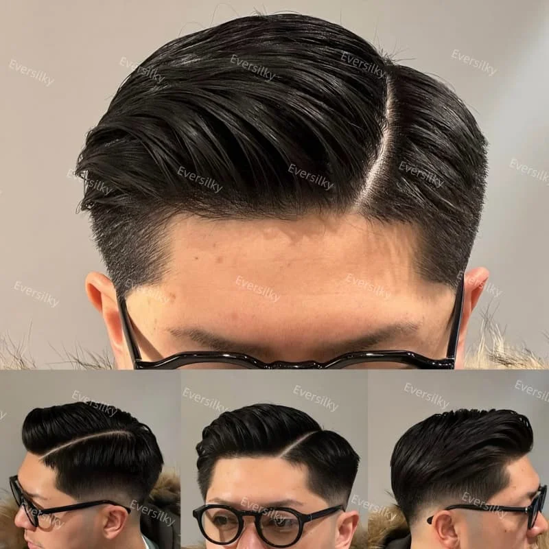 رجل عجوز الشعر المستعار حقن غير قابل للنقش 0.1 مللي متر كامل الجلد بولي Base قاعدة 1b10 1b20 رمادي أسود شعر مستعار الإنسان الذكور الشعرية الاصطناعية #2
