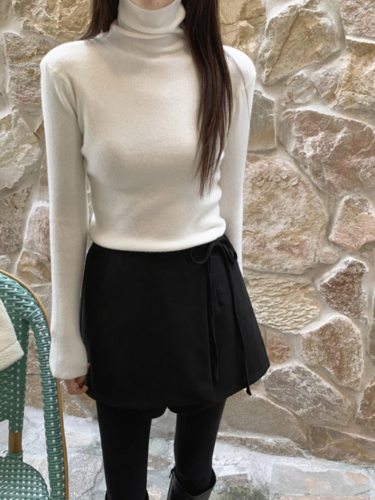 

High Collar Knitted Sweater Women's Autumn Winter Sl Long Sve Soft Cozy One-Piece Base irt Commute Warm Pure Color