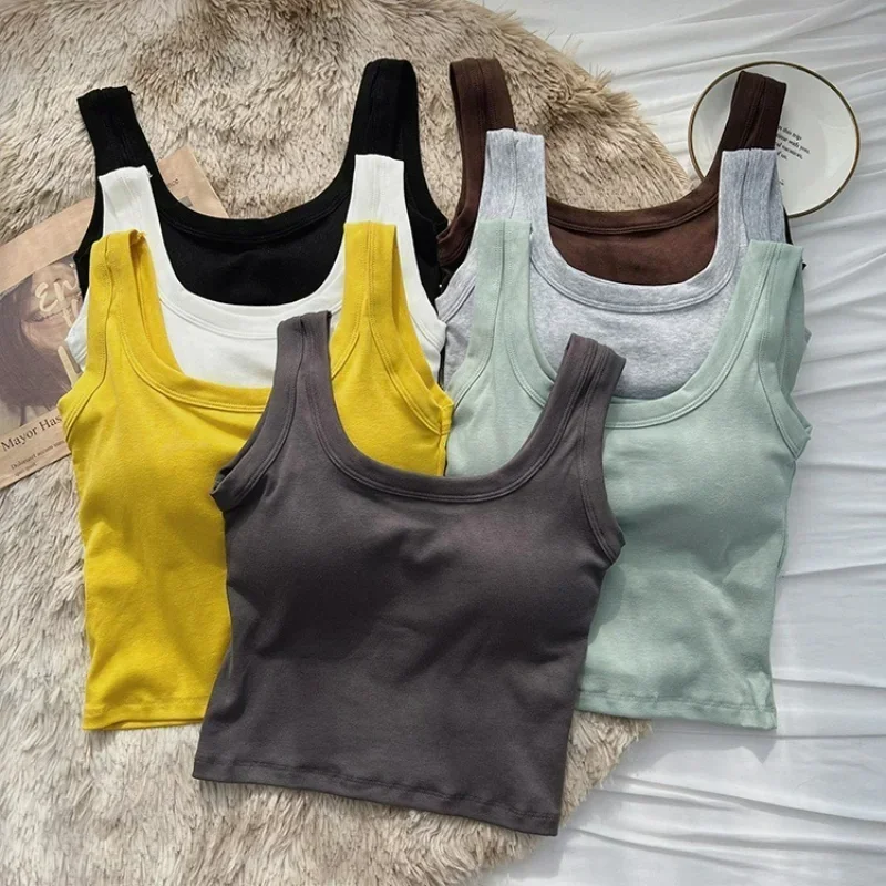 Women\'s Vest One-Piece No Steel Ring Cotton Chest Pad Wide Shoulder Sports Yoga Vest Underwear Black White Bra Tank Top Women