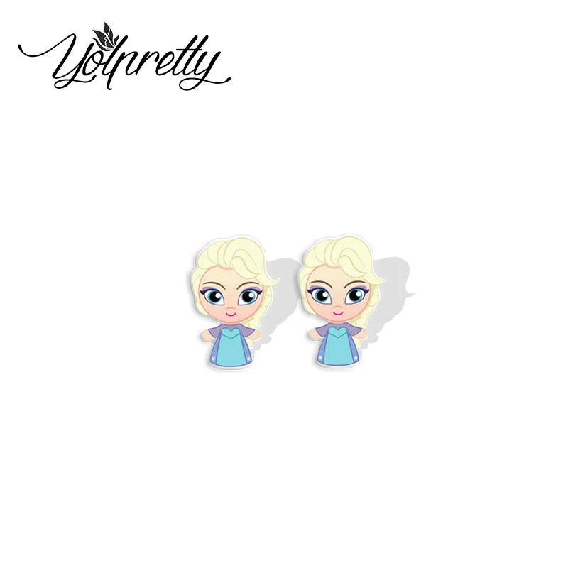 2024 New Arrival Cartoon Frozen Cartoon Elsa Anna Olaf Epoxy Stud Earrings Handcraft Acrylic Stud Earrings