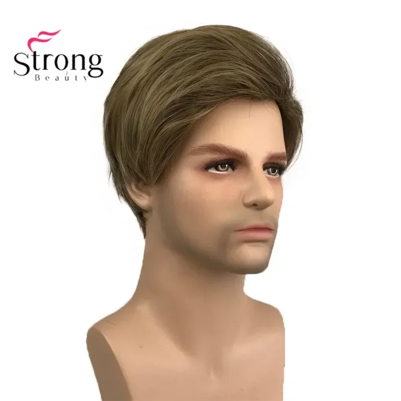 StrongBeauty Light Brown Short Men's Wigs Synthetic Full Wig for Men