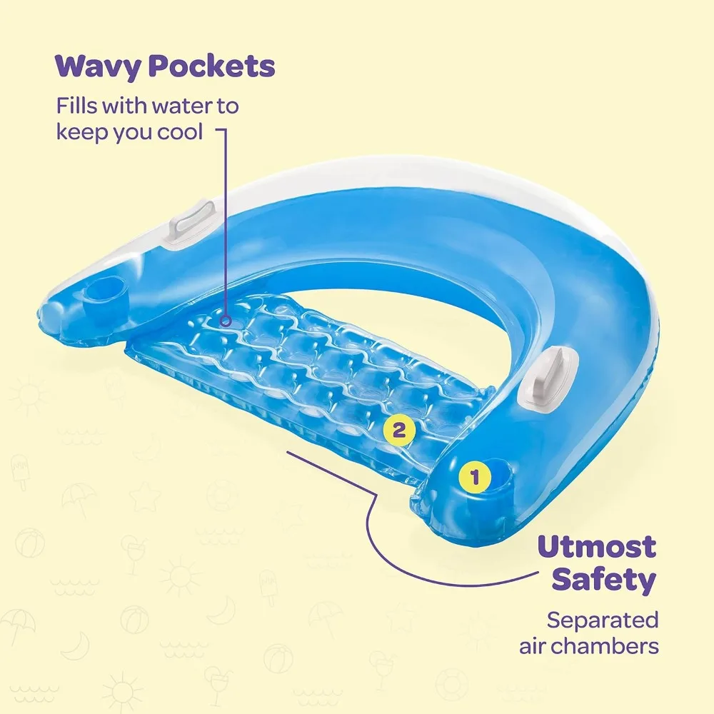 수영장 플로트 성인 팽창식 의자, 컵 홀더 및 핸들 포함, 행복한 다채로운 수영장 플로트