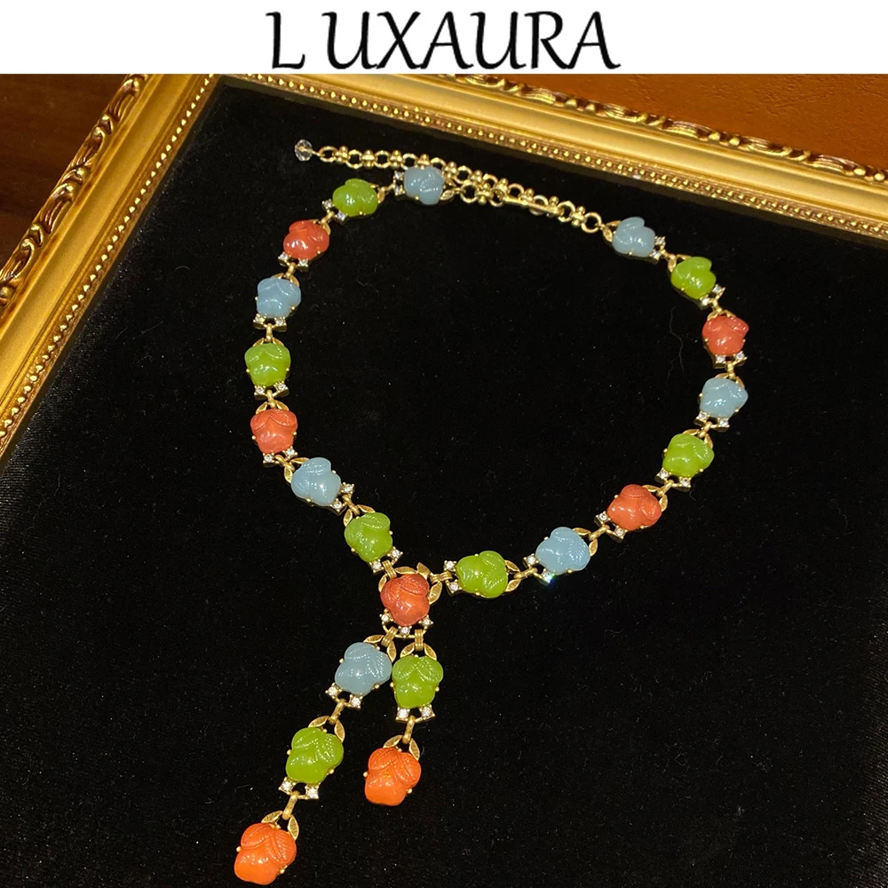 

Vintage fashion classic copper plated 18K colored natural stone paired with bohemian women's jewelry necklace